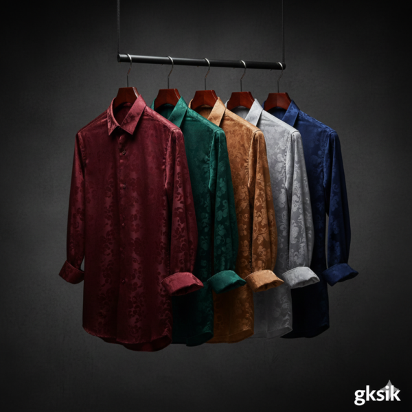 Midnight Luxe Men’s Slim-Fit Satin-Finish Jacquard Party Shirt