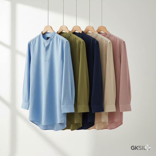 Modern Mandarin Collar Linen-Blend Casual Shirt – Slim Fit & Breathable